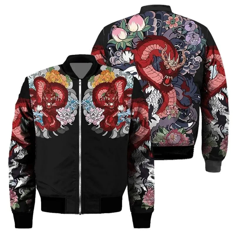 3D Dragon Printed Bomber Jacket