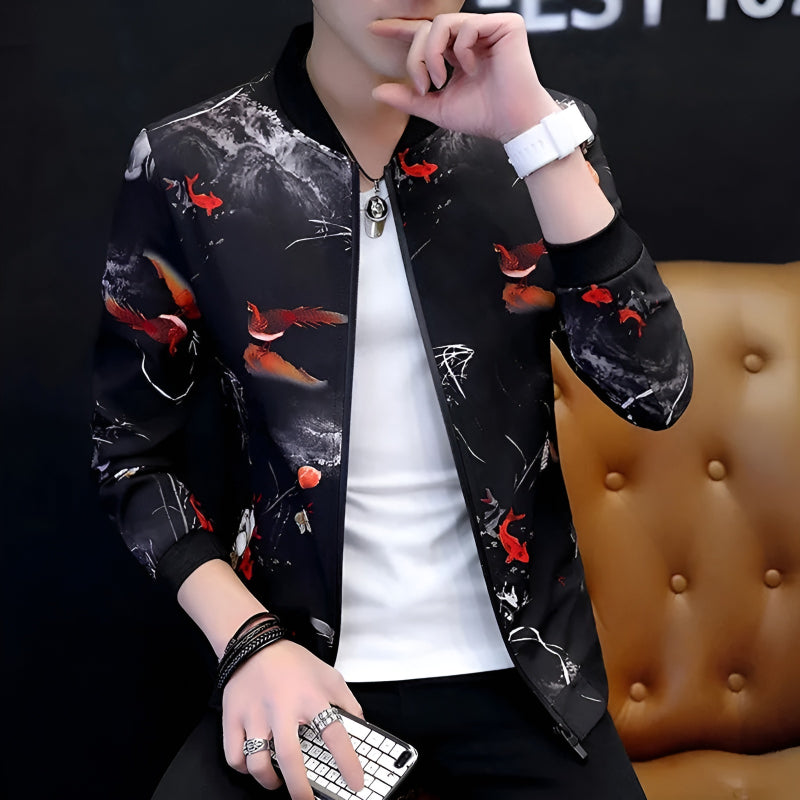 Artistic Printed Casual Zipper Bomber Jacket