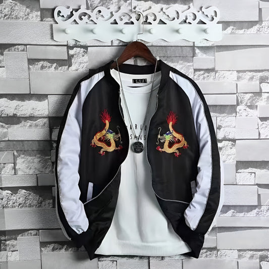 Dragon Embroidered Souvenir Bomber Jacket