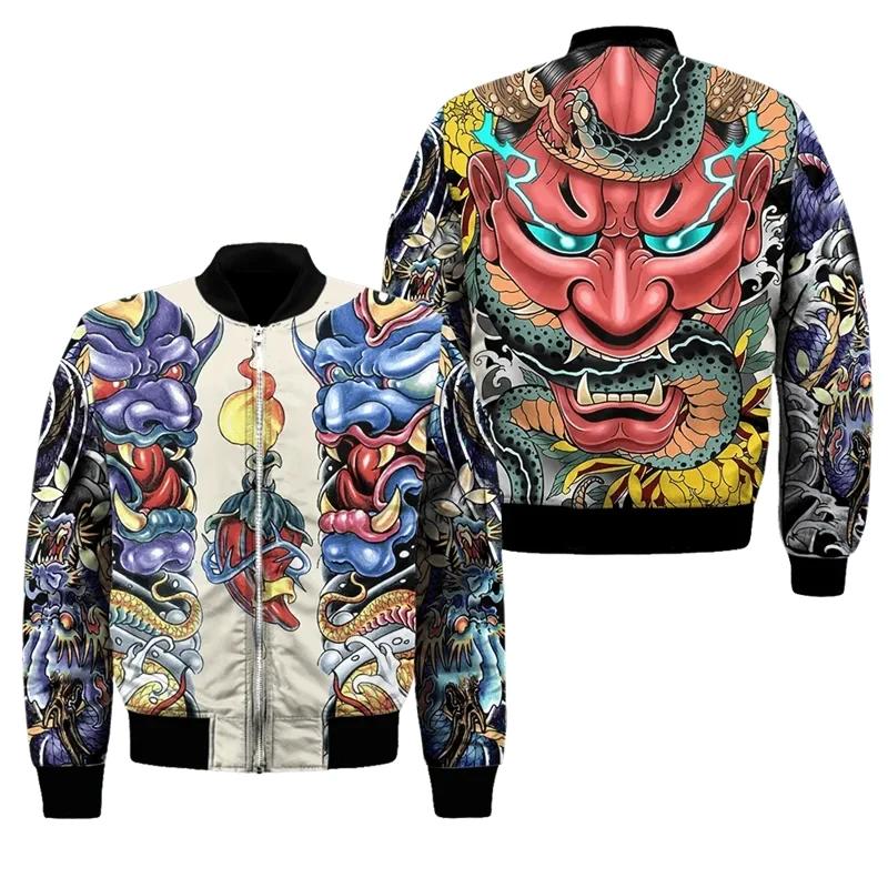 Dynamic Oni Mask Printed Bomber Jacket