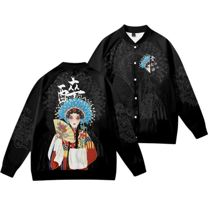 Opera Fan Pattern Bomber Jacket