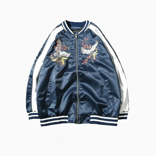 Embroidered Bird Design Bomber Jacket