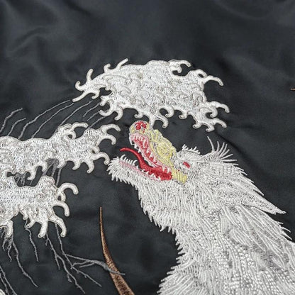 Embroidered Wolf Design Bomber Jacket