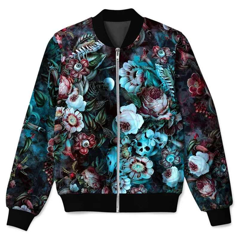 Gothic Floral 3D Printed Bomber Jacket