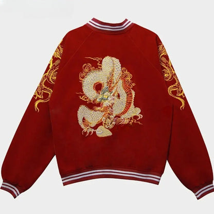 Harajuku Dragon Embroidered Bomber Jacket