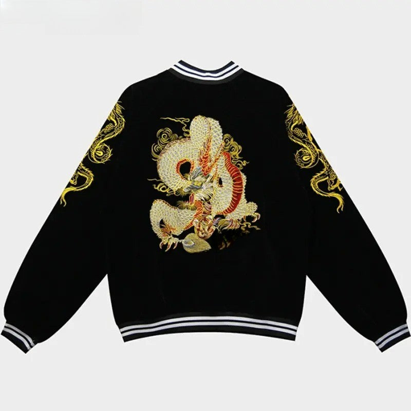 Harajuku Dragon Embroidered Bomber Jacket