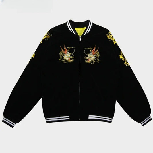 Harajuku Dragon Embroidered Bomber Jacket