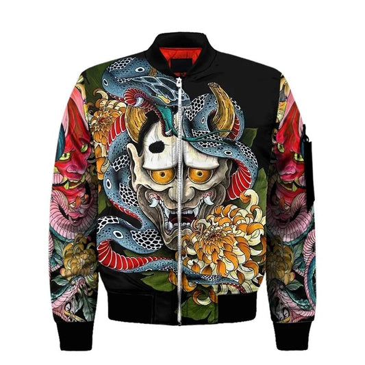 Intricate Snake And Floral Print Bomber Jacket