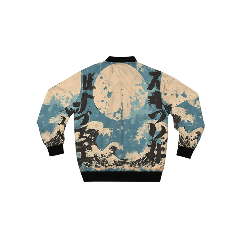 Japanese Wave Print Bomber Jacket