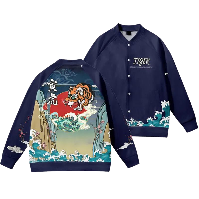 Majestic Tiger And Sunset Themed Bomber Jacket