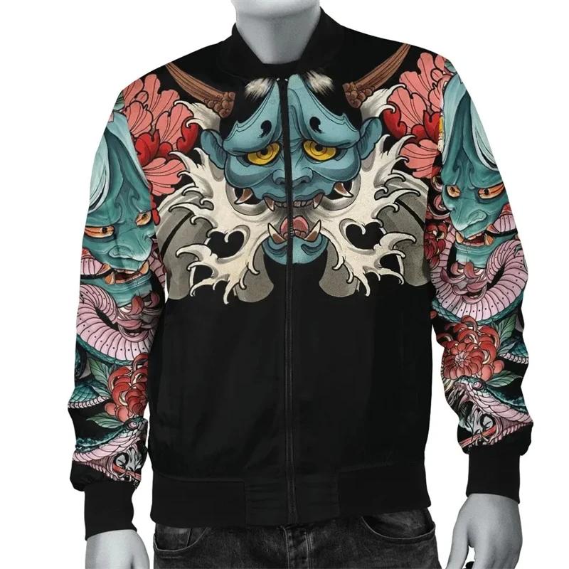 Mythical Oni Mask Print Bomber Jacket