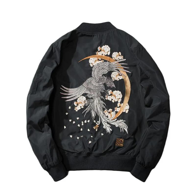 Phoenix Embroidered Design Bomber Jacket