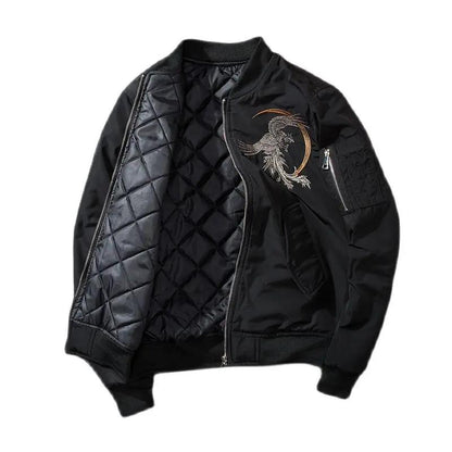 Phoenix Embroidered Design Bomber Jacket