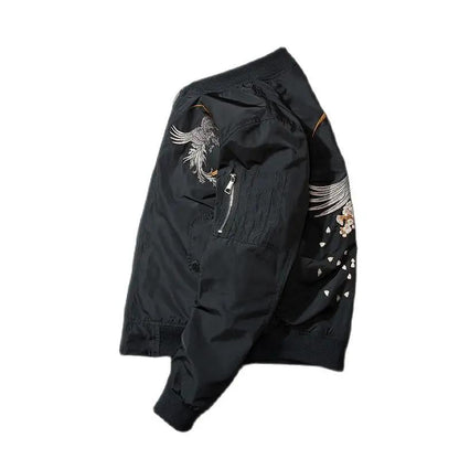 Phoenix Embroidered Design Bomber Jacket