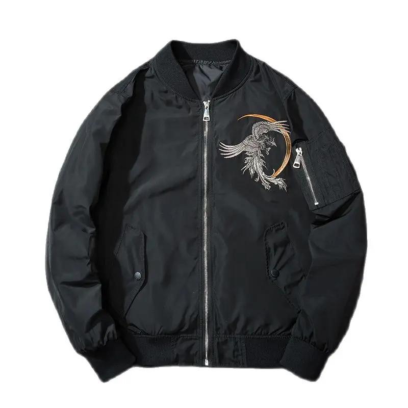 Phoenix Embroidered Design Bomber Jacket