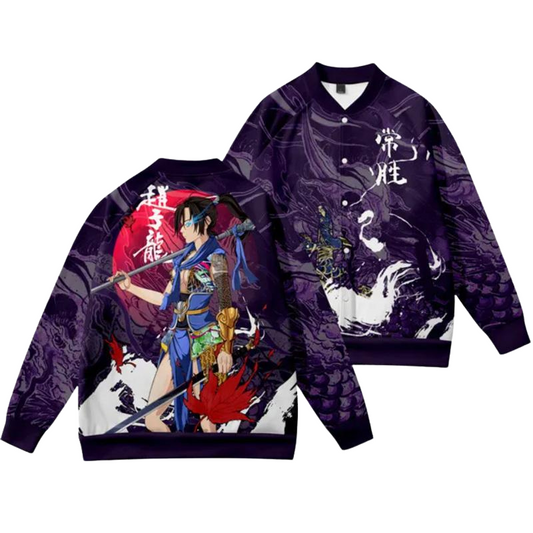 Samurai Dragon And Moon Pattern Bomber Jacket