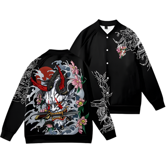 Samurai Mask Print Bomber Jacket