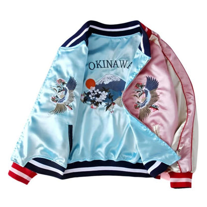 Satin Sukajan Tiger Embroidered Bomber Jacket