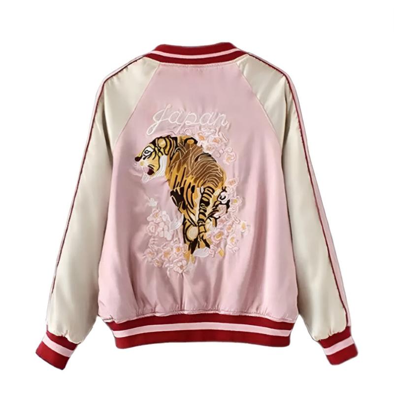 Satin Sukajan Tiger Embroidered Bomber Jacket