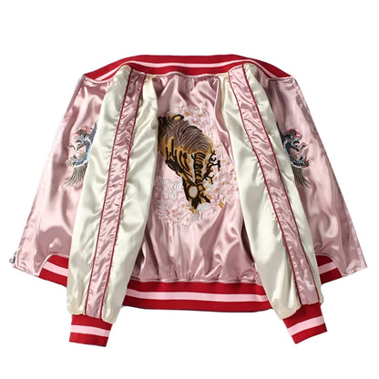 Satin Sukajan Tiger Embroidered Bomber Jacket