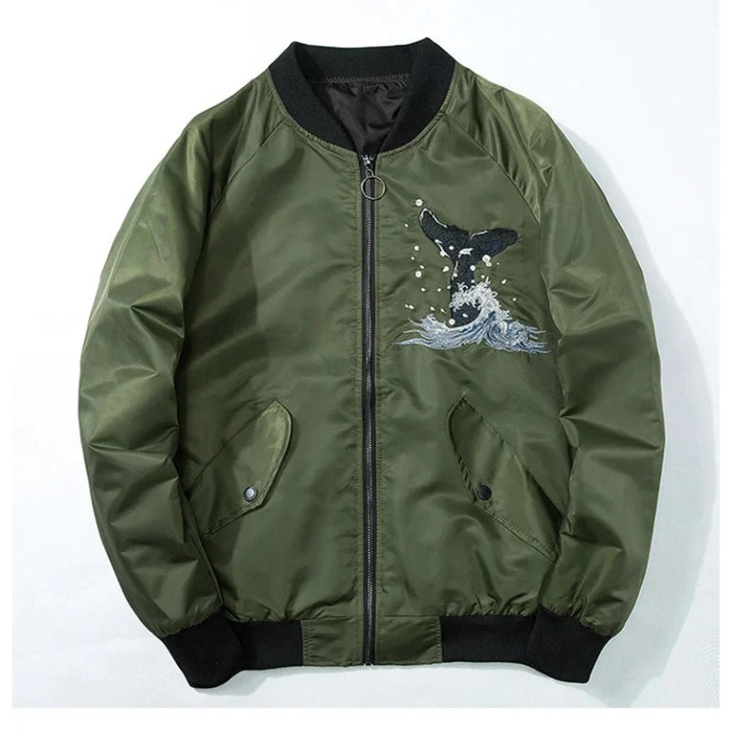 Stylish Whale Printed Bomber Jacket