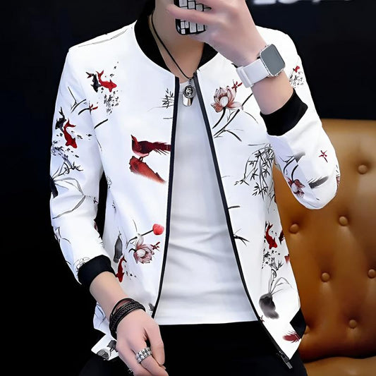 Stylish Printed Zipper Bomber Jacket