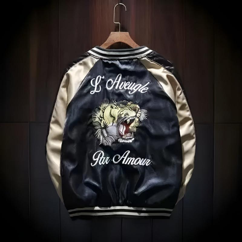 Tiger Design Embroidered Bomber Jacket