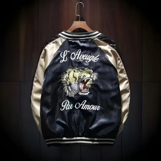 Tiger Design Embroidered Bomber Jacket