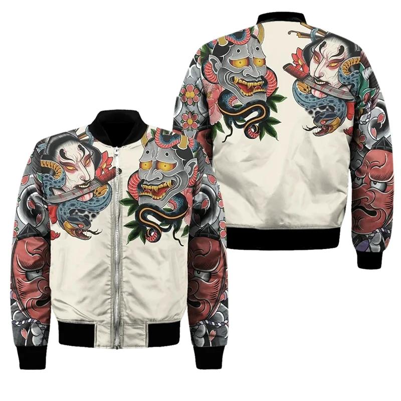 Traditional Japanese Oni Mask Design Bomber Jacket