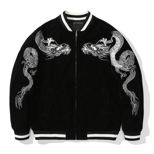 Velvet Dragon Embroidery Pattern Bomber Jacket