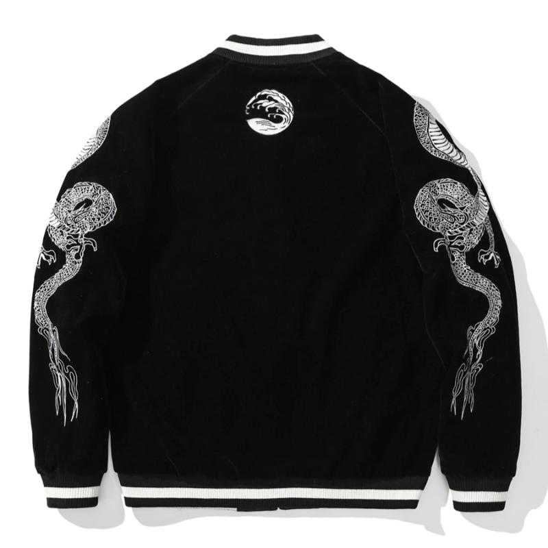 Velvet Dragon Embroidery Pattern Bomber Jacket