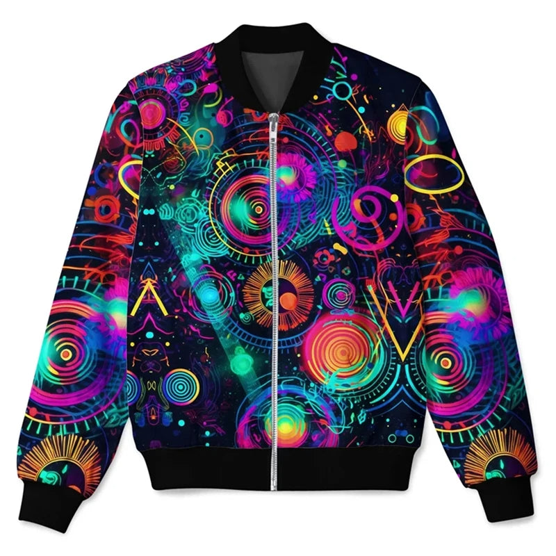 Vibrant 3D Printed Harajuku Streetwear Bomber Jacket