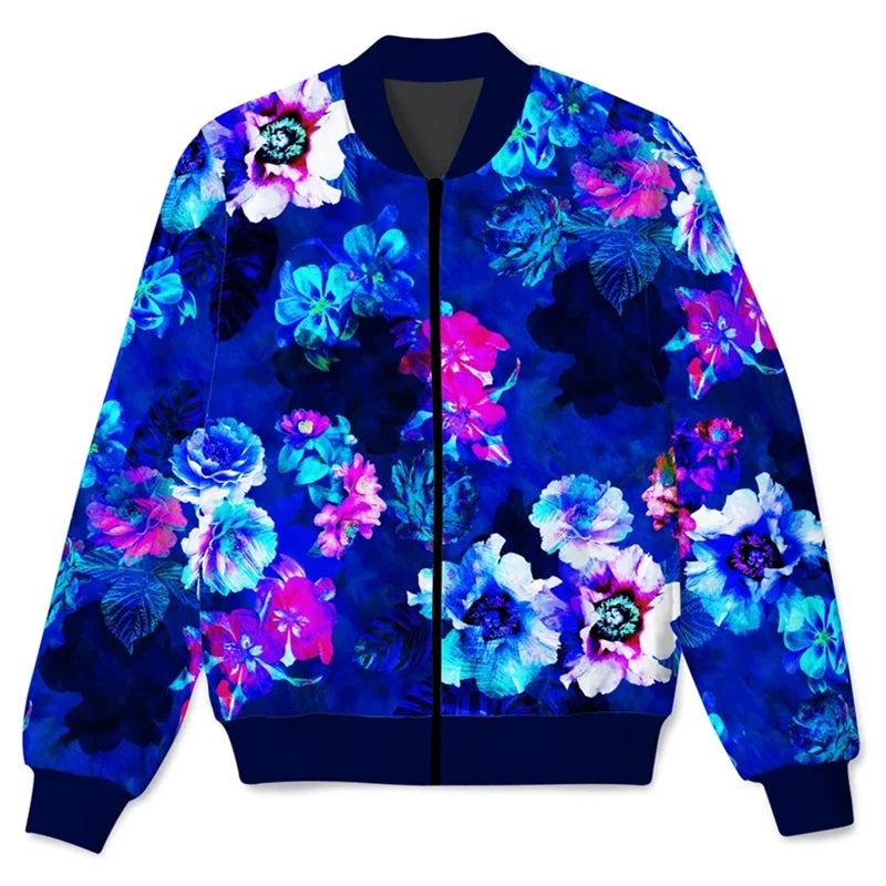 Vibrant Floral 3D Print Bomber Jacket