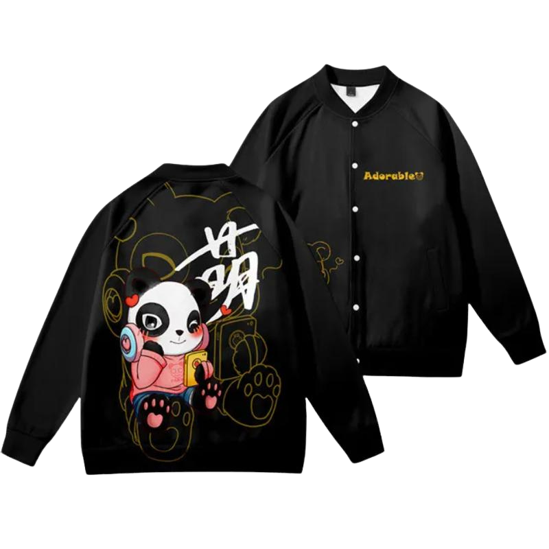 Vibrant Panda Printed Cartoon Bomber Jacket