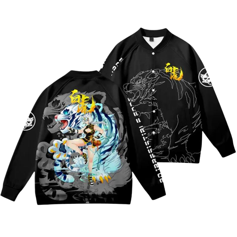 Warrior And Tiger Themed Bomber Jacket